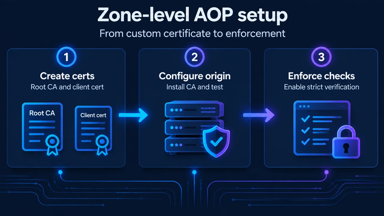 Three-step zone-level Authenticated Origin Pulls setup flow