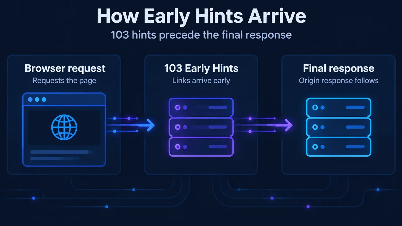 Flow from browser request to Cloudflare Early Hints and final origin response