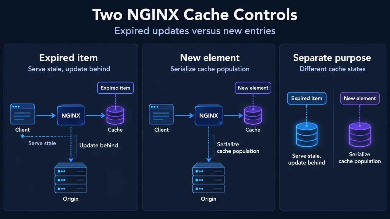 Comparison of NGINX background cache updates and cache element locking
