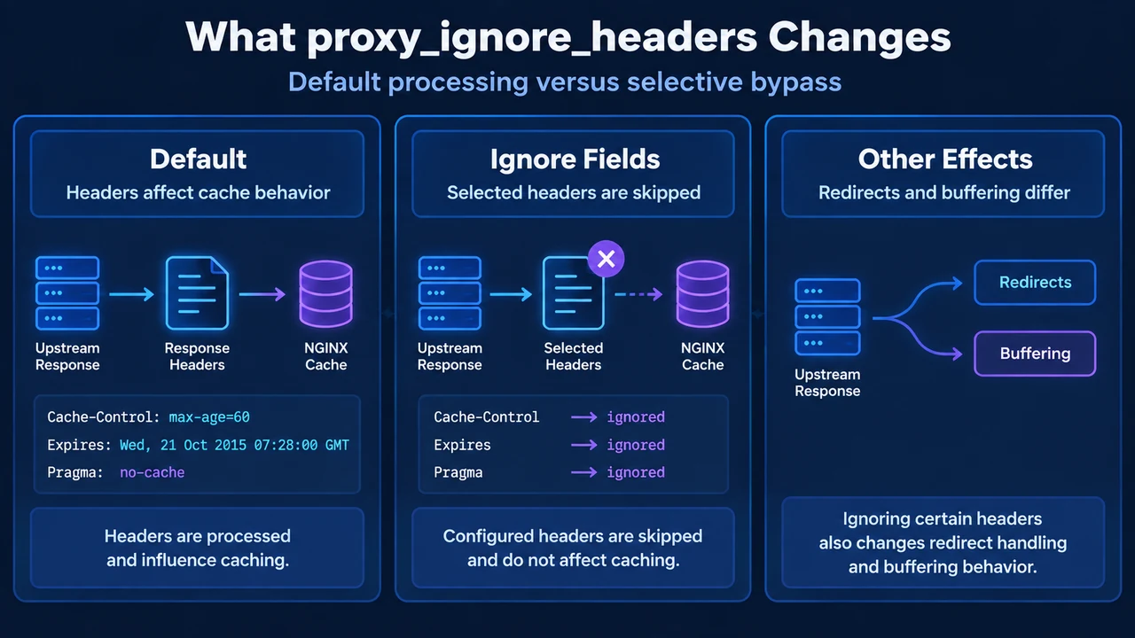 Comparison of processed and ignored upstream response headers in NGINX