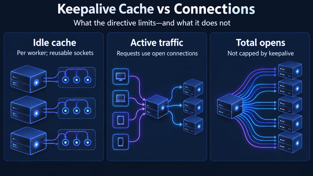 Comparison of per-worker idle keepalive cache and total upstream connection capacity