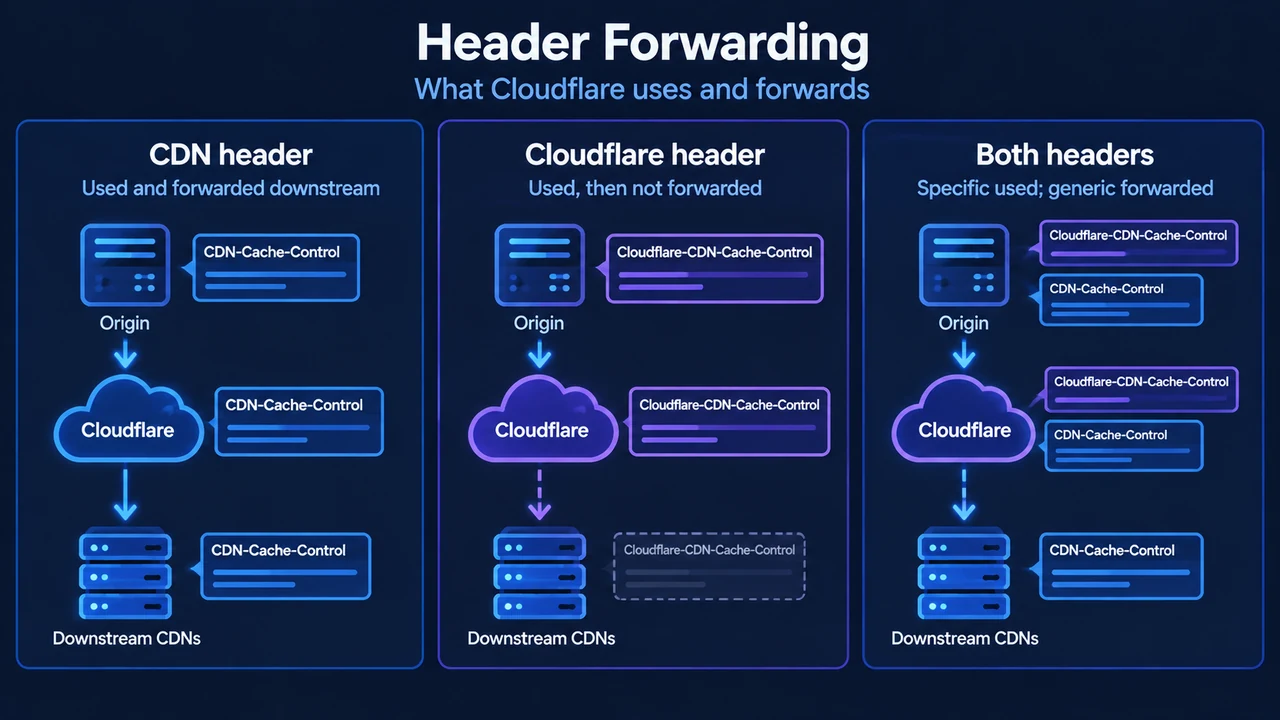 Comparison of Cloudflare CDN cache headers and whether each is forwarded downstream